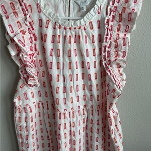 Crown & Ivy White Blouse with Pink and Red Accents